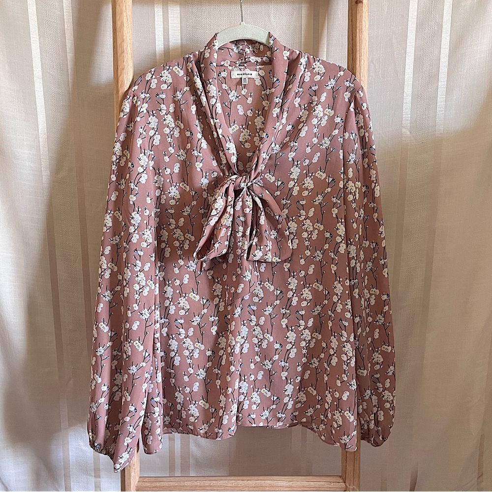 Max Studio Tie Front Floral Blouse